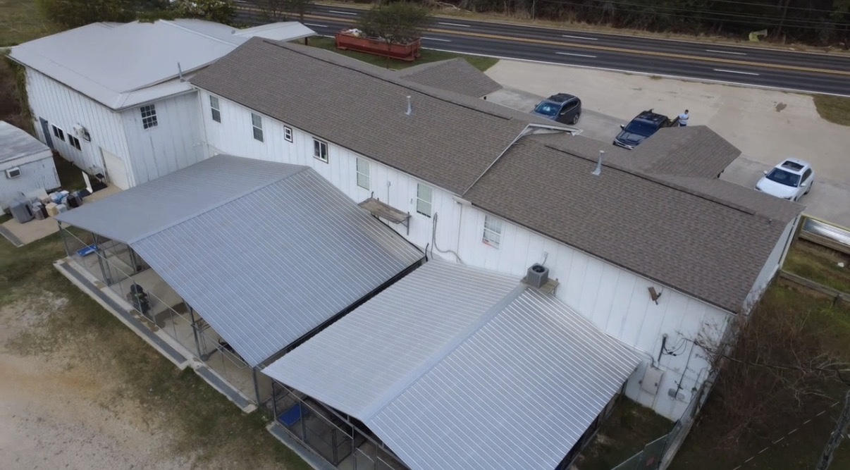 Aerial view of SPCA Polk County shelter before solar installation