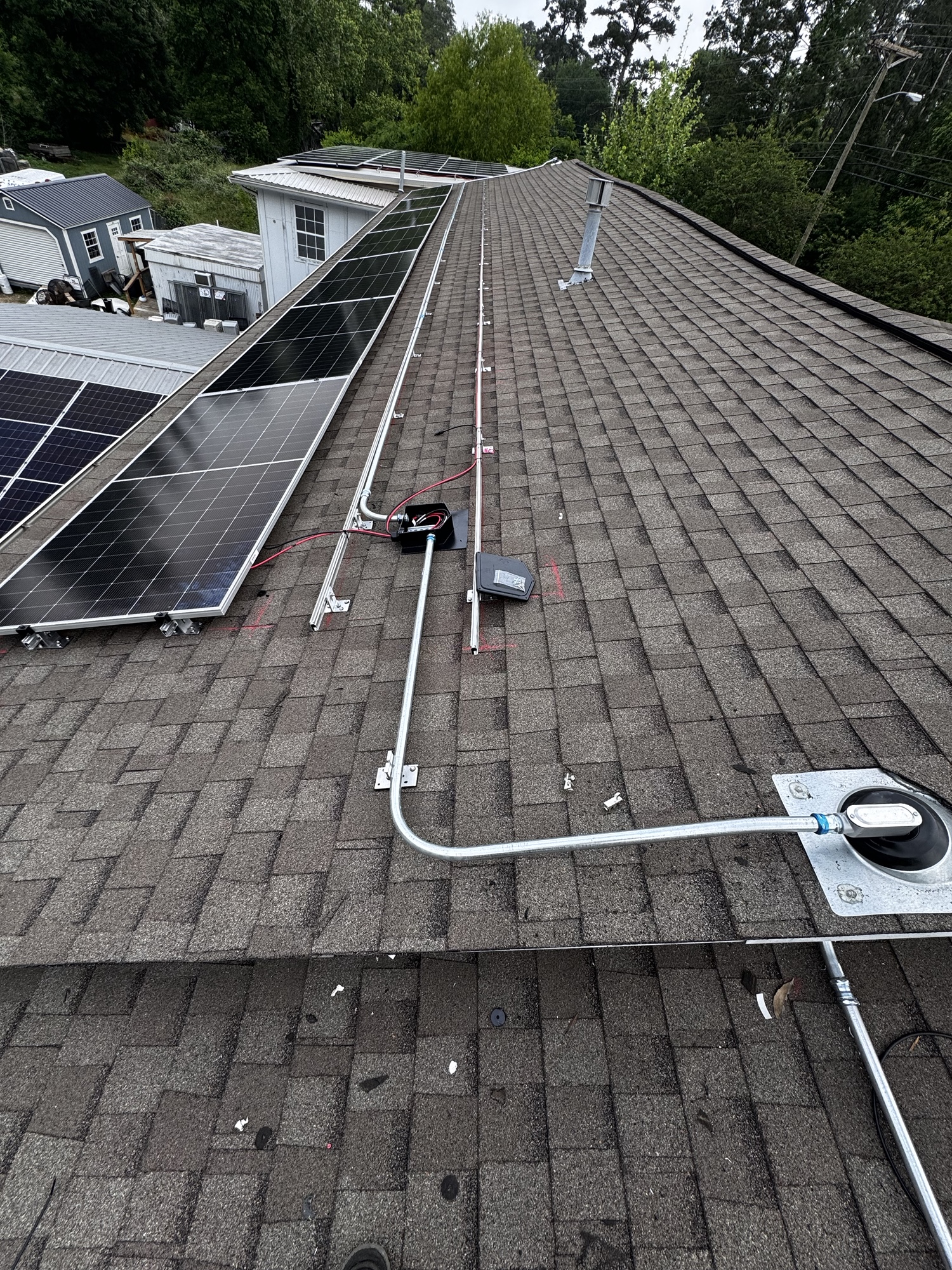 Solar Array B installation in progress with conduit and wiring