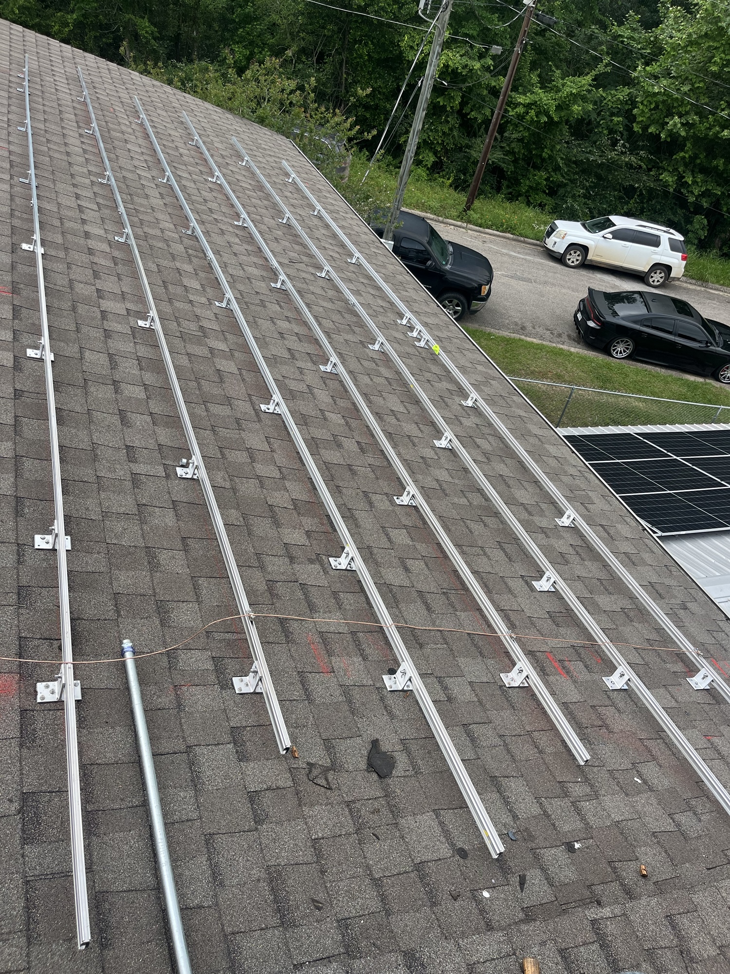 Solar Array C mounting rails installed on shingle roof